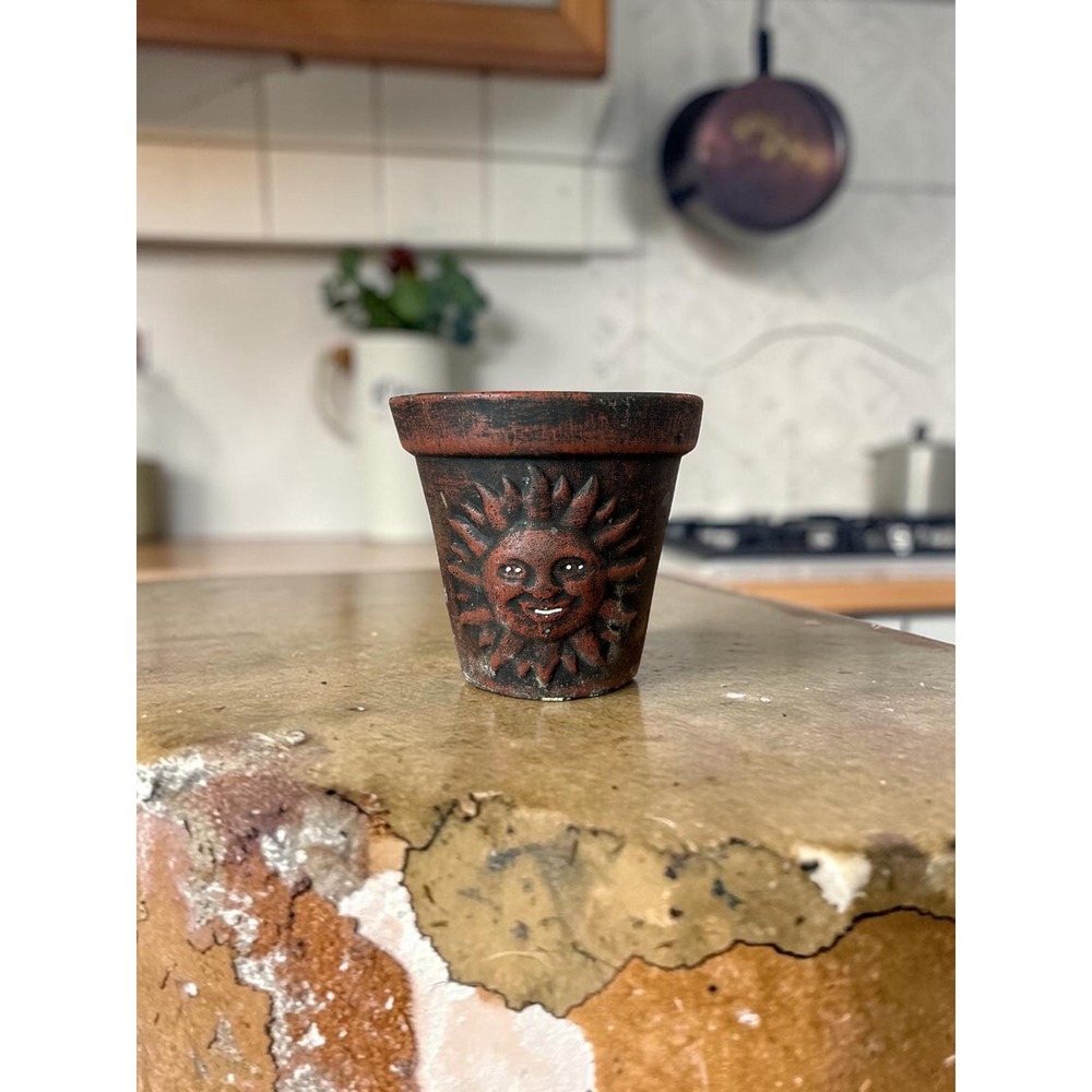 Vintage Celestial Handpainted Sun Planter Vase - Sun Boho Plant Pot